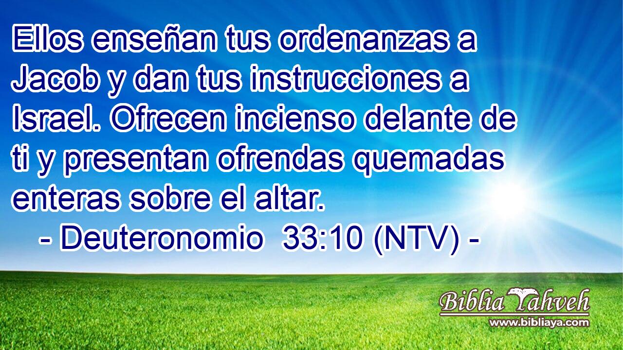 Ellos enseñan tus ordenanzas a Jacob y dan tus instrucciones a Israel. Ofrecen incienso delante de ti y presentan ofrendas quemadas enteras sobre el altar.