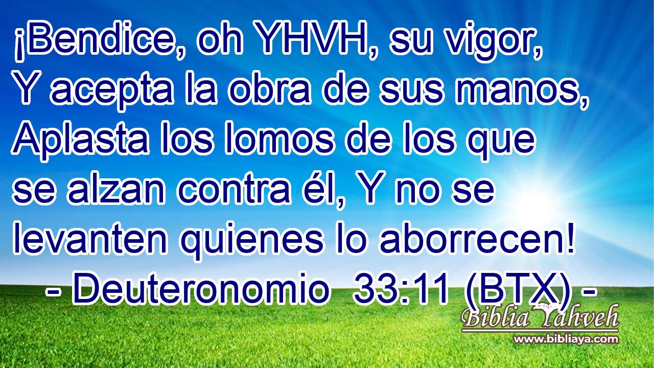 ¡Bendice, oh YHVH, su vigor, Y acepta la obra de sus manos, Aplasta los lomos de los que se alzan contra él, Y no se levanten quienes lo aborrecen!