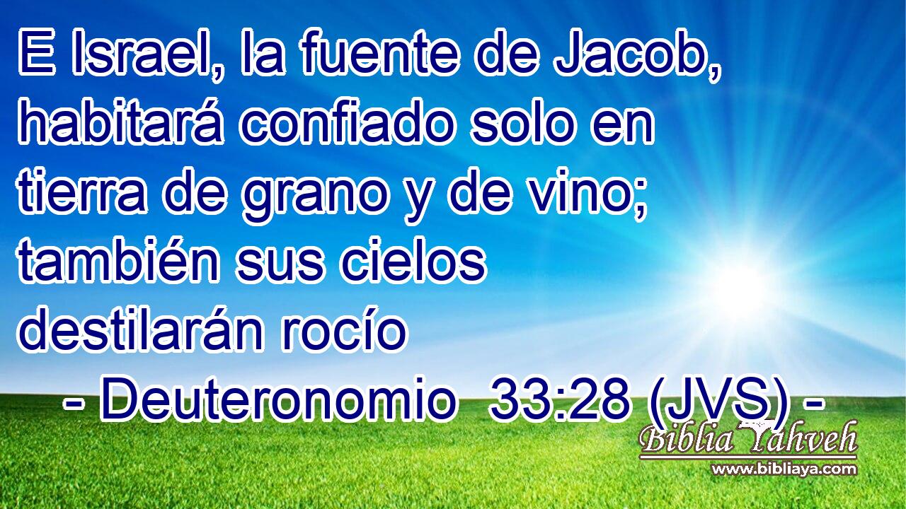 E Israel, la fuente de Jacob, habitará confiado solo en tierra de grano y de vino; también sus cielos destilarán rocío