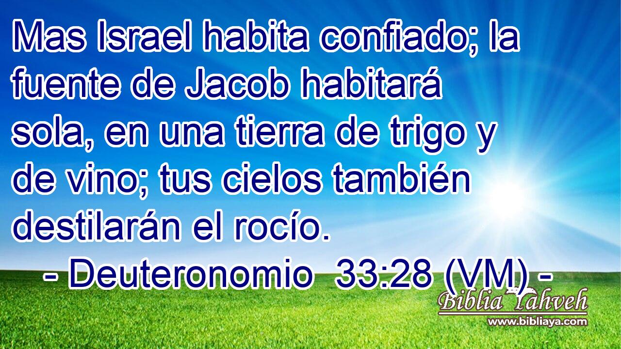  Mas Israel habita confiado; la fuente de Jacob habitará sola, en una tierra de trigo y de vino; tus cielos también destilarán el rocío. 