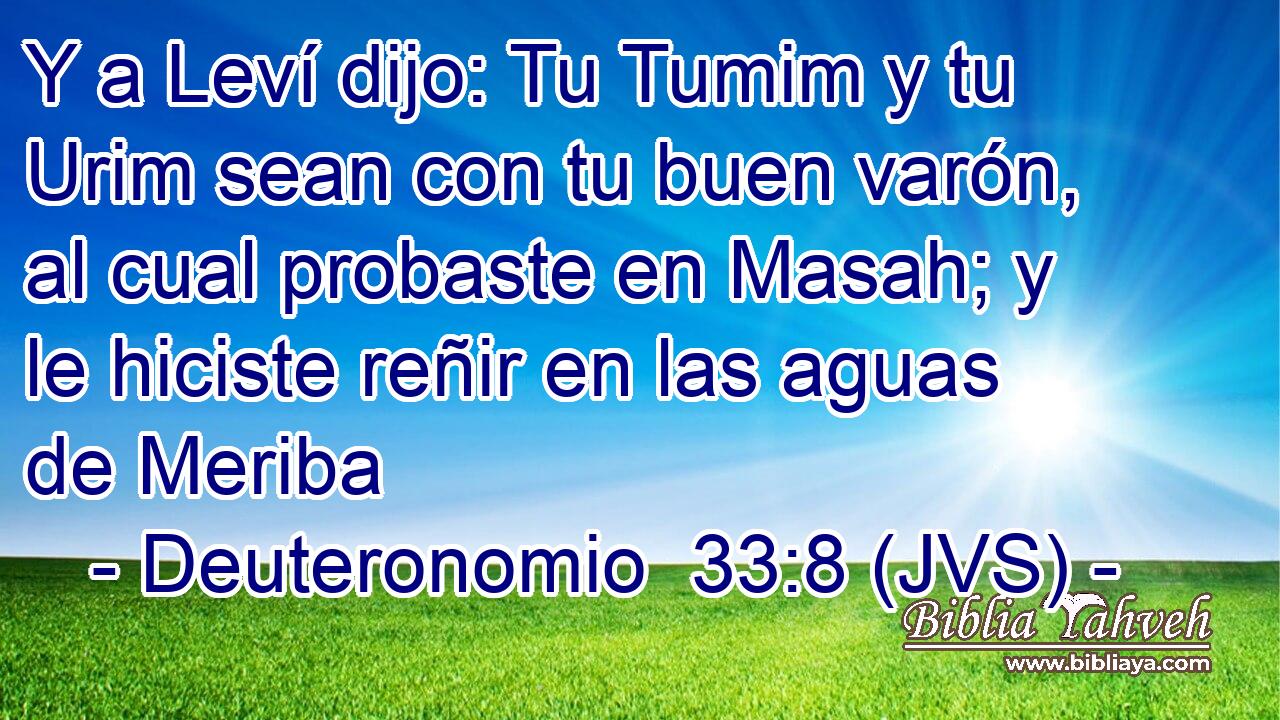 Y a Leví dijo: Tu Tumim y tu Urim sean con tu buen varón, al cual probaste en Masah; y le hiciste reñir en las aguas de Meriba