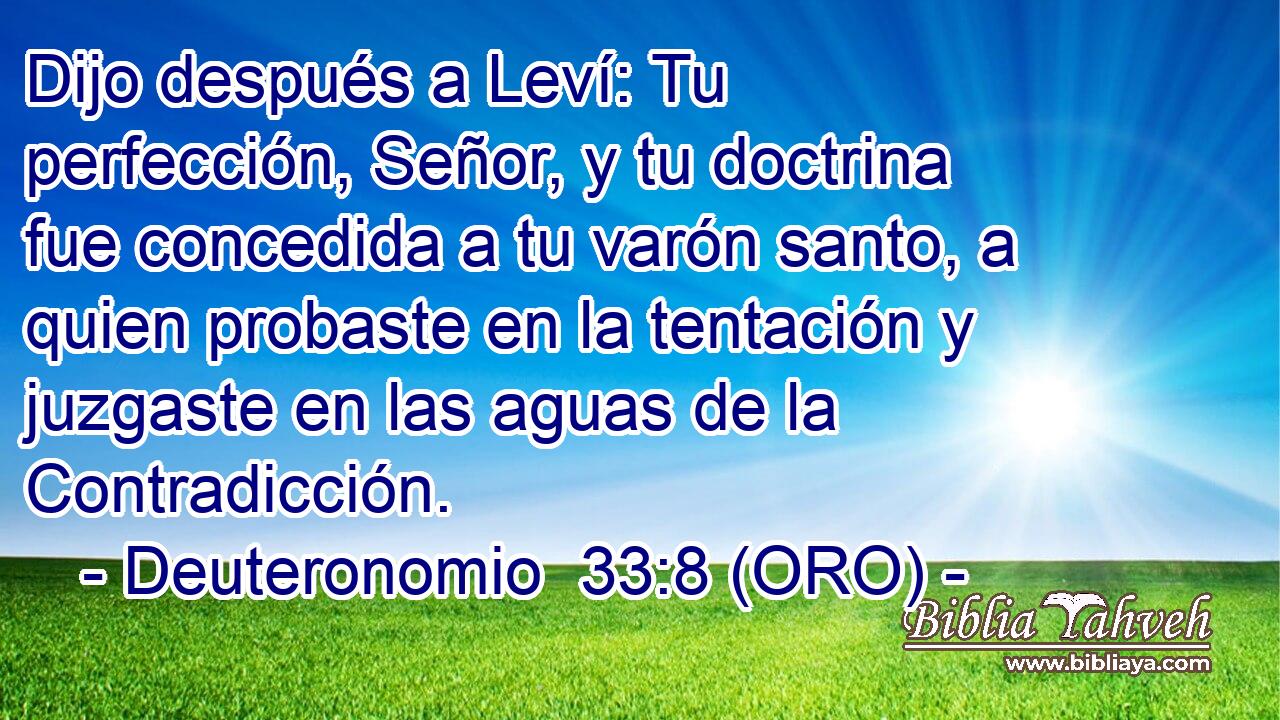  Dijo después a Leví: Tu perfección, Señor, y tu doctrina fue concedida a tu varón santo, a quien probaste en la tentación y juzgaste en las aguas de la Contradicción. 