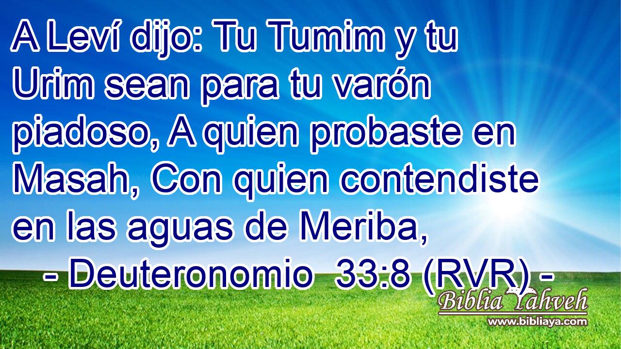 A Leví dijo: Tu Tumim y tu Urim sean para tu varón piadoso, A quien probaste en Masah, Con quien contendiste en las aguas de Meriba,
