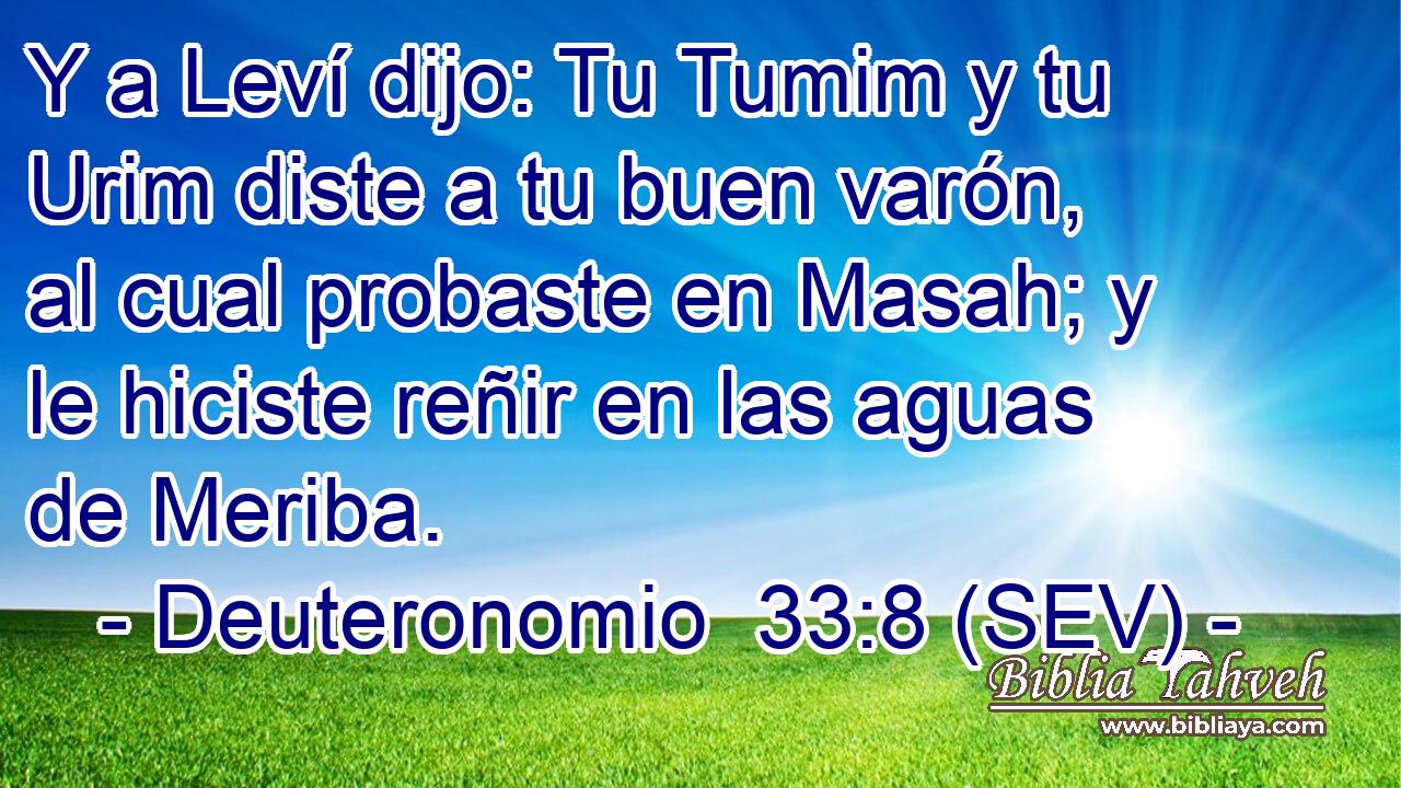 Y a Leví dijo: Tu Tumim y tu Urim diste a tu buen varón, al cual probaste en Masah; y le hiciste reñir en las aguas de Meriba.