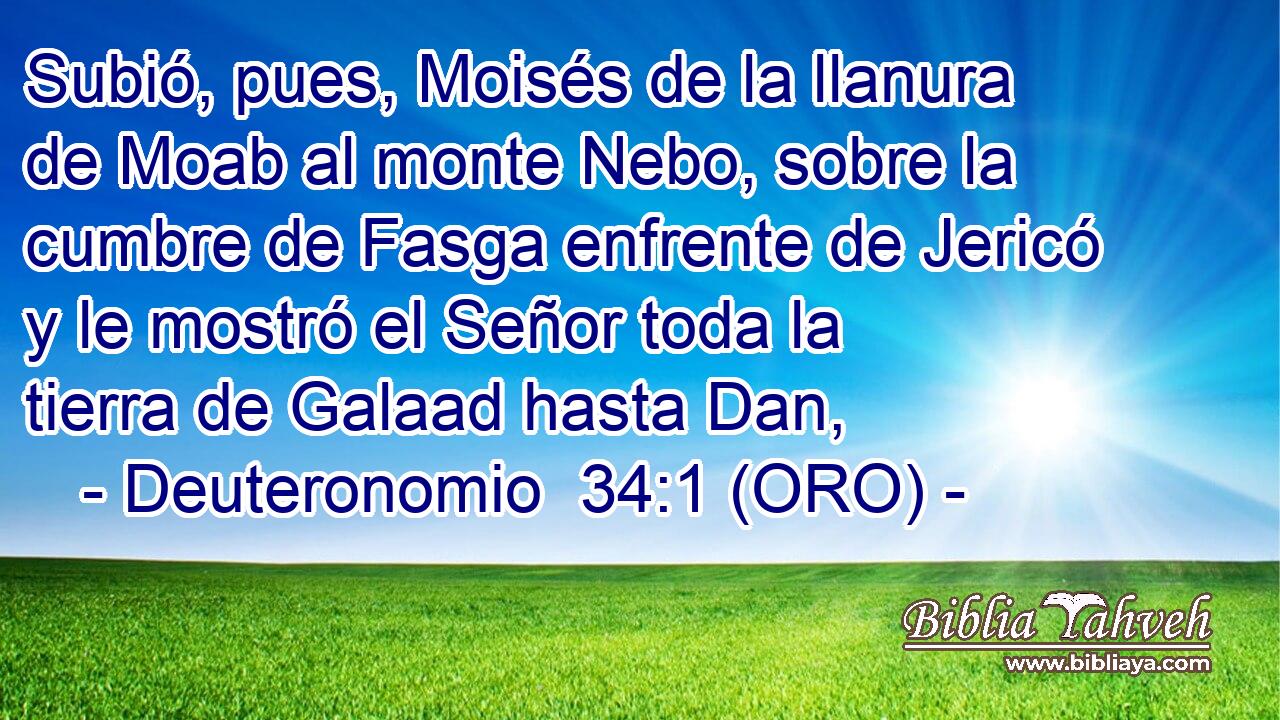  Subió, pues, Moisés de la llanura de Moab al monte Nebo, sobre la cumbre de Fasga enfrente de Jericó y le mostró el Señor toda la tierra de Galaad hasta Dan, 