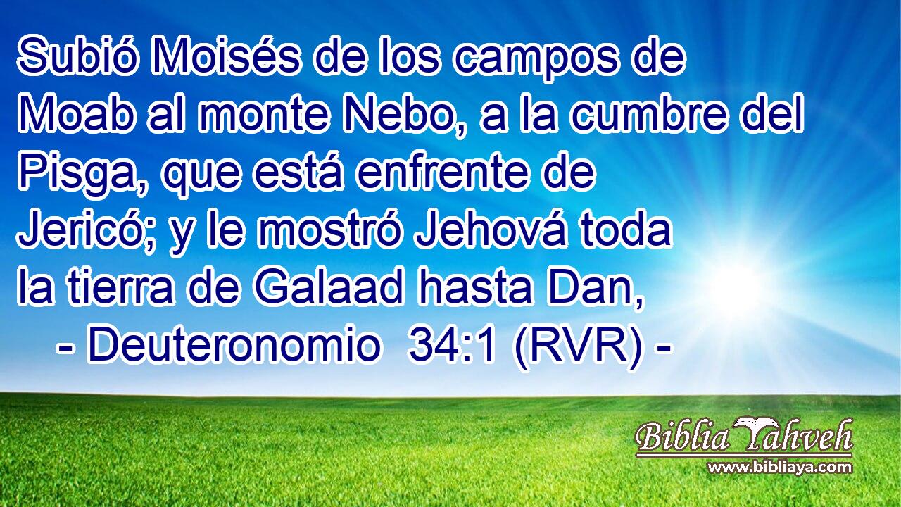 Subió Moisés de los campos de Moab al monte Nebo, a la cumbre del Pisga, que está enfrente de Jericó; y le mostró Jehová toda la tierra de Galaad hasta Dan,