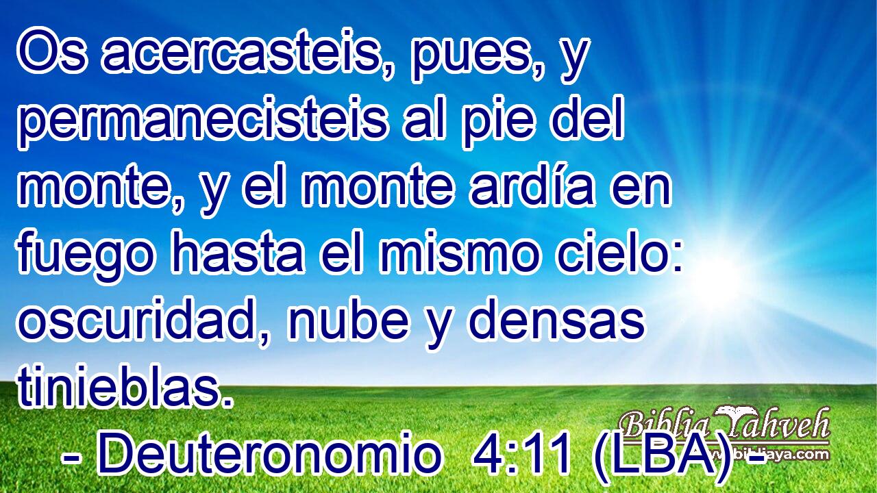 Os acercasteis, pues, y permanecisteis al pie del monte, y el monte ardía en fuego hasta el mismo cielo: oscuridad, nube y densas tinieblas.