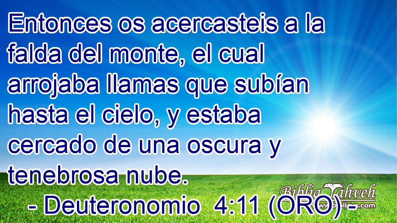  Entonces os acercasteis a la falda del monte, el cual arrojaba llamas que subían hasta el cielo, y estaba cercado de una oscura y tenebrosa nube. 