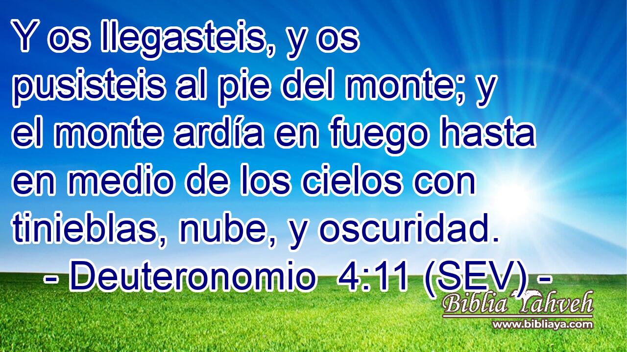 Y os llegasteis, y os pusisteis al pie del monte; y el monte ardía en fuego hasta en medio de los cielos con tinieblas, nube, y oscuridad.