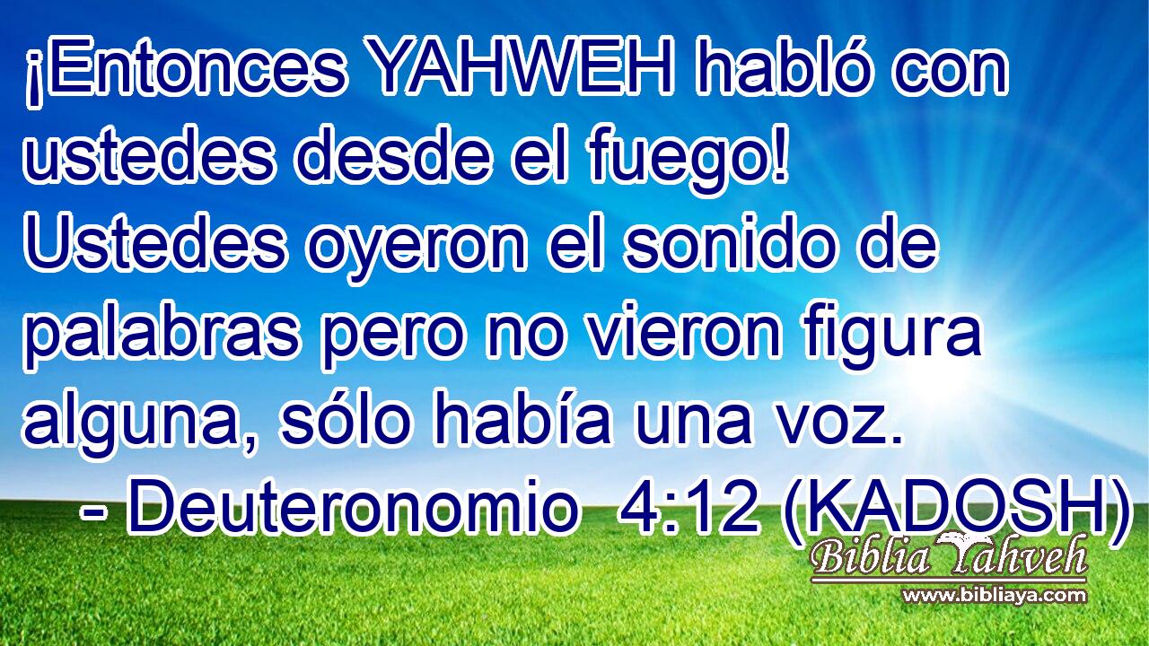  ¡Entonces YAHWEH habló con ustedes desde el fuego! Ustedes oyeron el sonido de palabras pero no vieron figura alguna, sólo había una voz. 