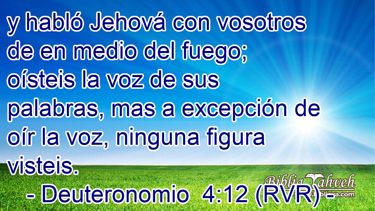 y habló Jehová con vosotros de en medio del fuego; oísteis la voz de sus palabras, mas a excepción de oír la voz, ninguna figura visteis.