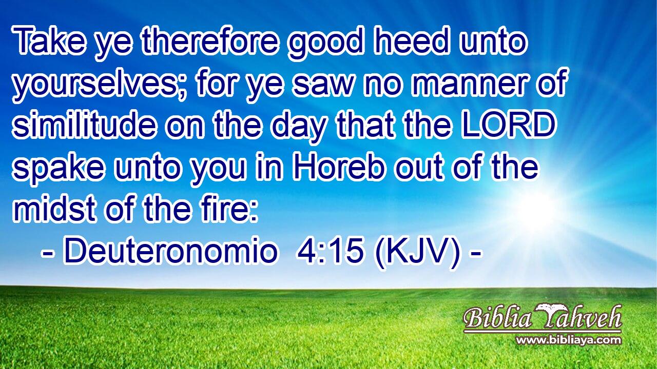Take ye therefore good heed unto yourselves; for ye saw no manner of similitude on the day that the LORD spake unto you in Horeb out of the midst of the fire: