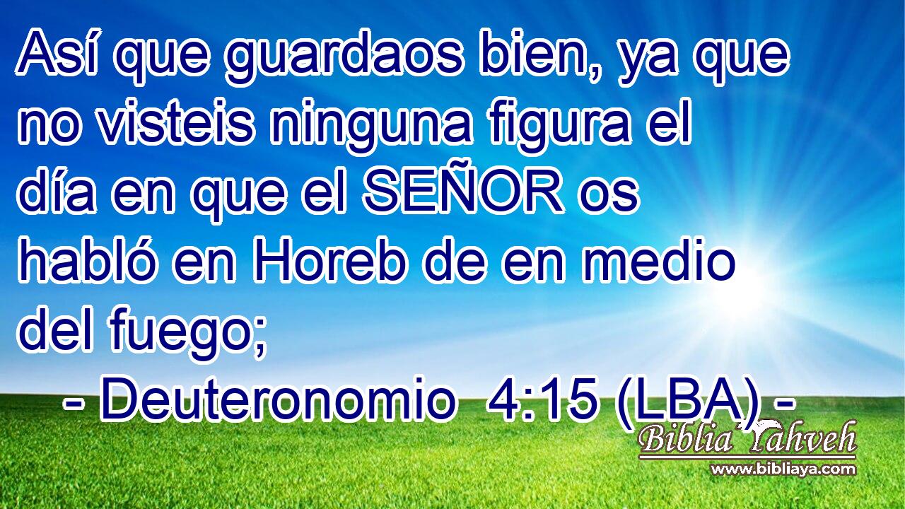 Así que guardaos bien, ya que no visteis ninguna figura el día en que el SEÑOR os habló en Horeb de en medio del fuego;