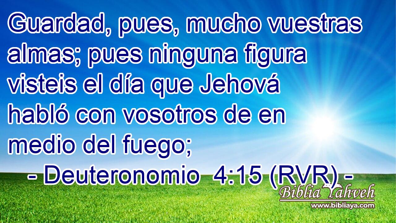 Guardad, pues, mucho vuestras almas; pues ninguna figura visteis el día que Jehová habló con vosotros de en medio del fuego;