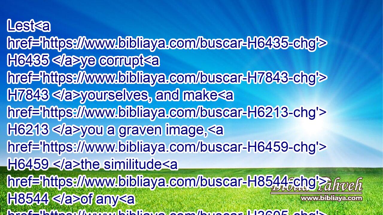 Lest H6435 ye corrupt H7843 yourselves, and make H6213 you a graven image, H6459 the similitude H8544 of any H3605 figure, H5566 the likeness H8403 of male H2145 or H176 female,H5347