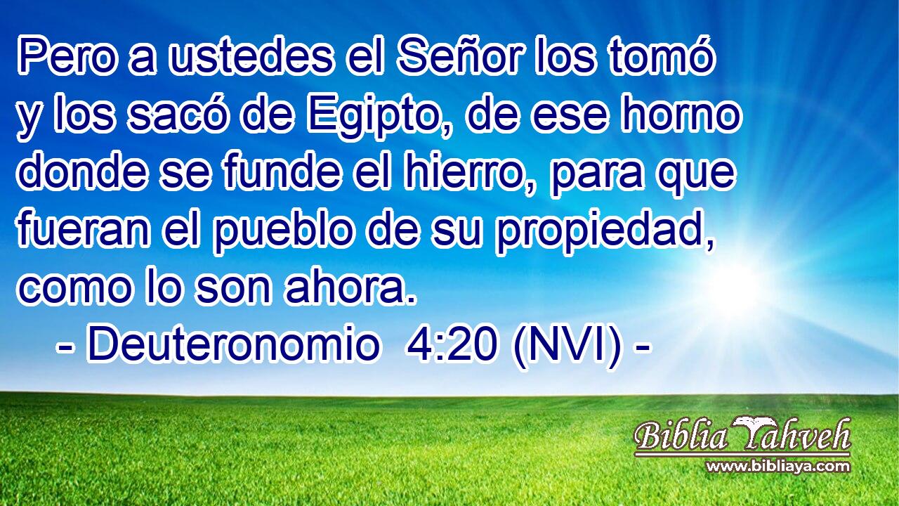  Pero a ustedes el Señor los tomó y los sacó de Egipto, de ese horno donde se funde el hierro, para que fueran el pueblo de su propiedad, como lo son ahora. 