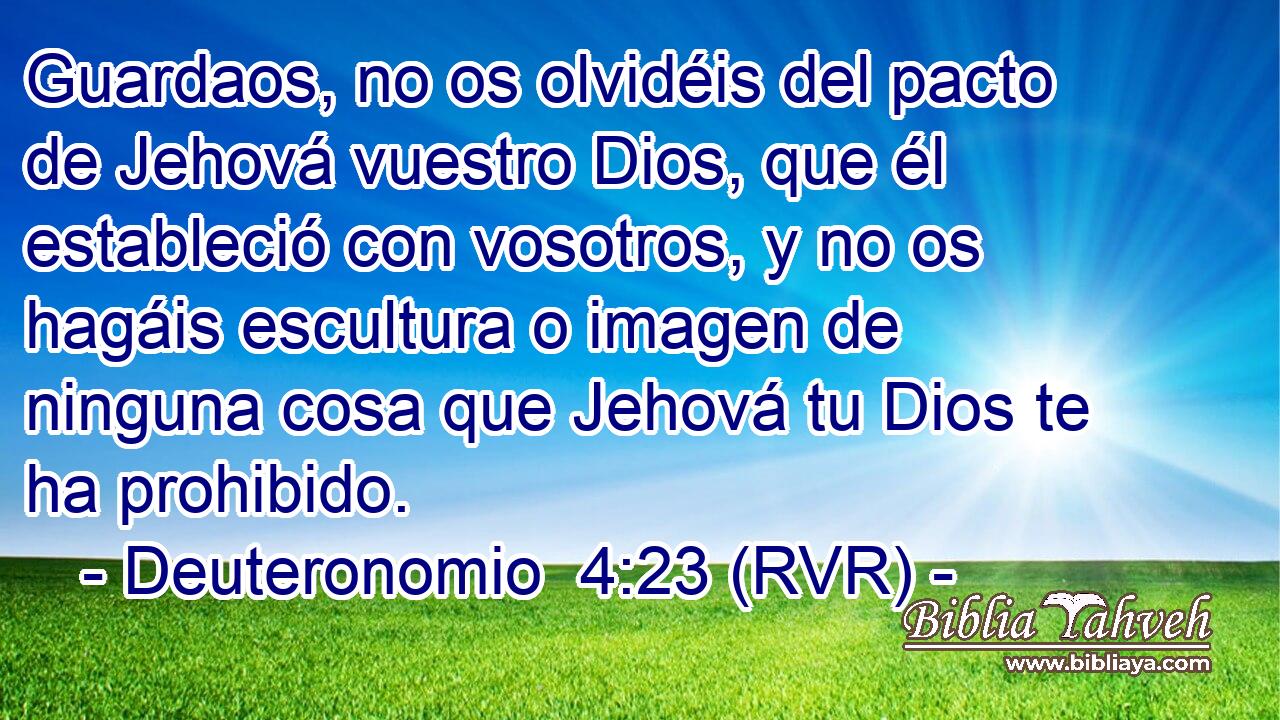 Guardaos, no os olvidéis del pacto de Jehová vuestro Dios, que él estableció con vosotros, y no os hagáis escultura o imagen de ninguna cosa que Jehová tu Dios te ha prohibido.