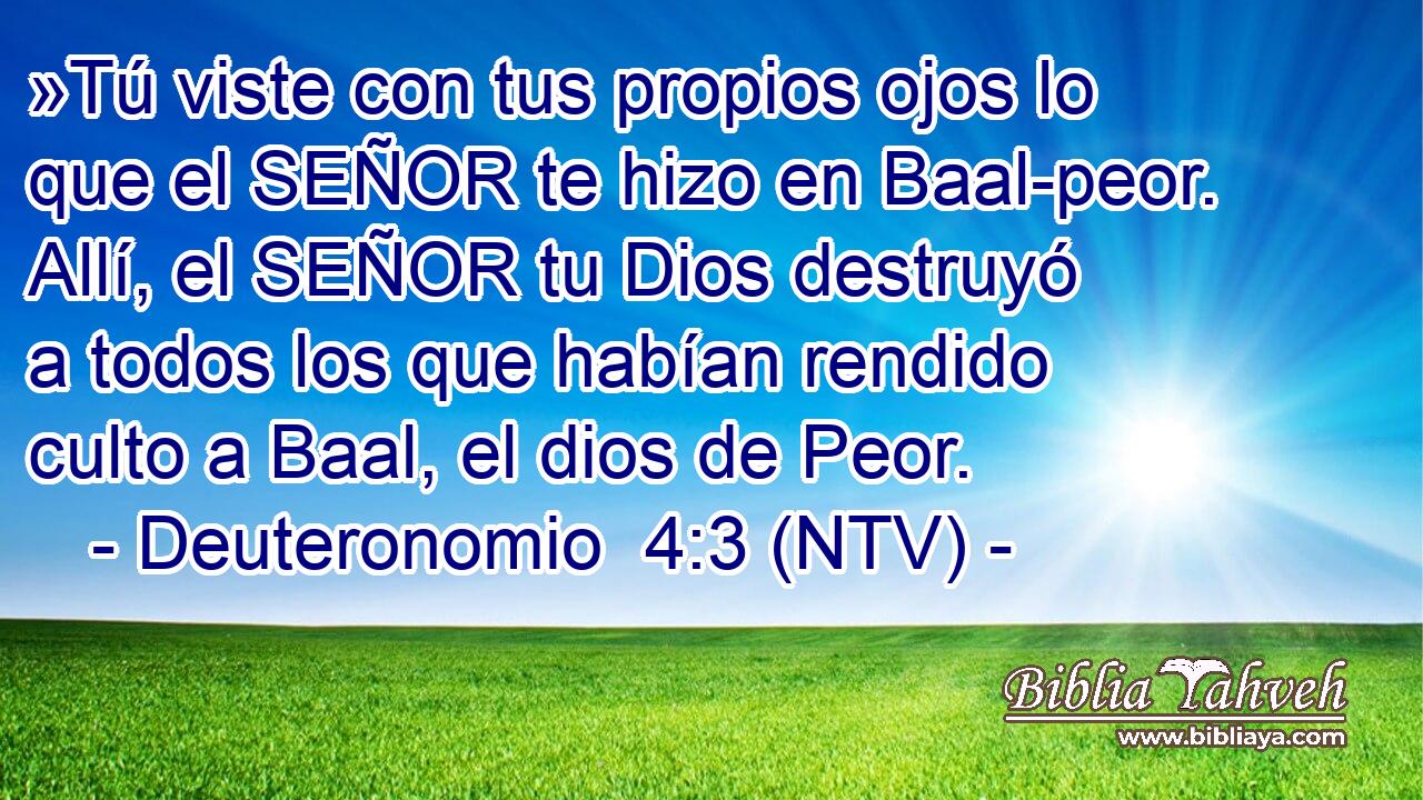 »Tú viste con tus propios ojos lo que el SEÑOR te hizo en Baal-peor. Allí, el SEÑOR tu Dios destruyó a todos los que habían rendido culto a Baal, el dios de Peor.