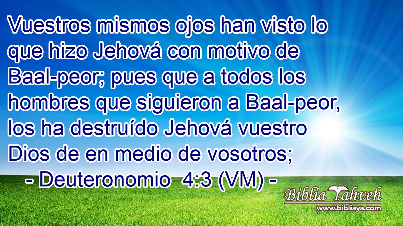  Vuestros mismos ojos han visto lo que hizo Jehová con motivo de Baal-peor; pues que a todos los hombres que siguieron a Baal-peor, los ha destruído Jehová vuestro Dios de en medio de vosotros; 