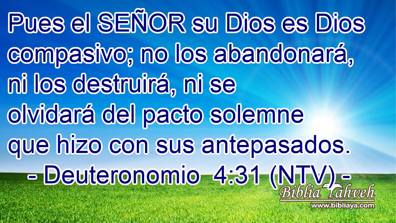 Pues el SEÑOR su Dios es Dios compasivo; no los abandonará, ni los destruirá, ni se olvidará del pacto solemne que hizo con sus antepasados.
