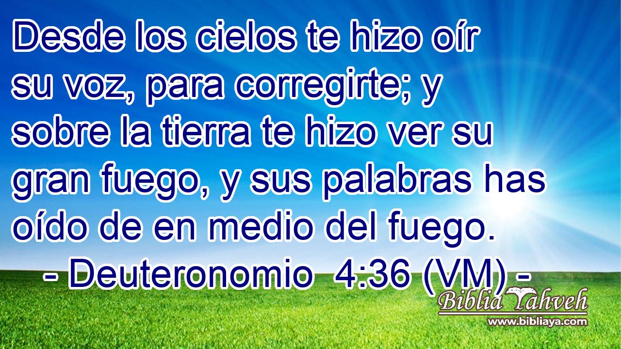  Desde los cielos te hizo oír su voz, para corregirte; y sobre la tierra te hizo ver su gran fuego, y sus palabras has oído de en medio del fuego. 