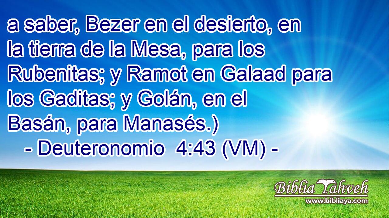 a saber, Bezer en el desierto, en la tierra de la Mesa, para los Rubenitas; y Ramot en Galaad para los Gaditas; y Golán, en el Basán, para Manasés.) 