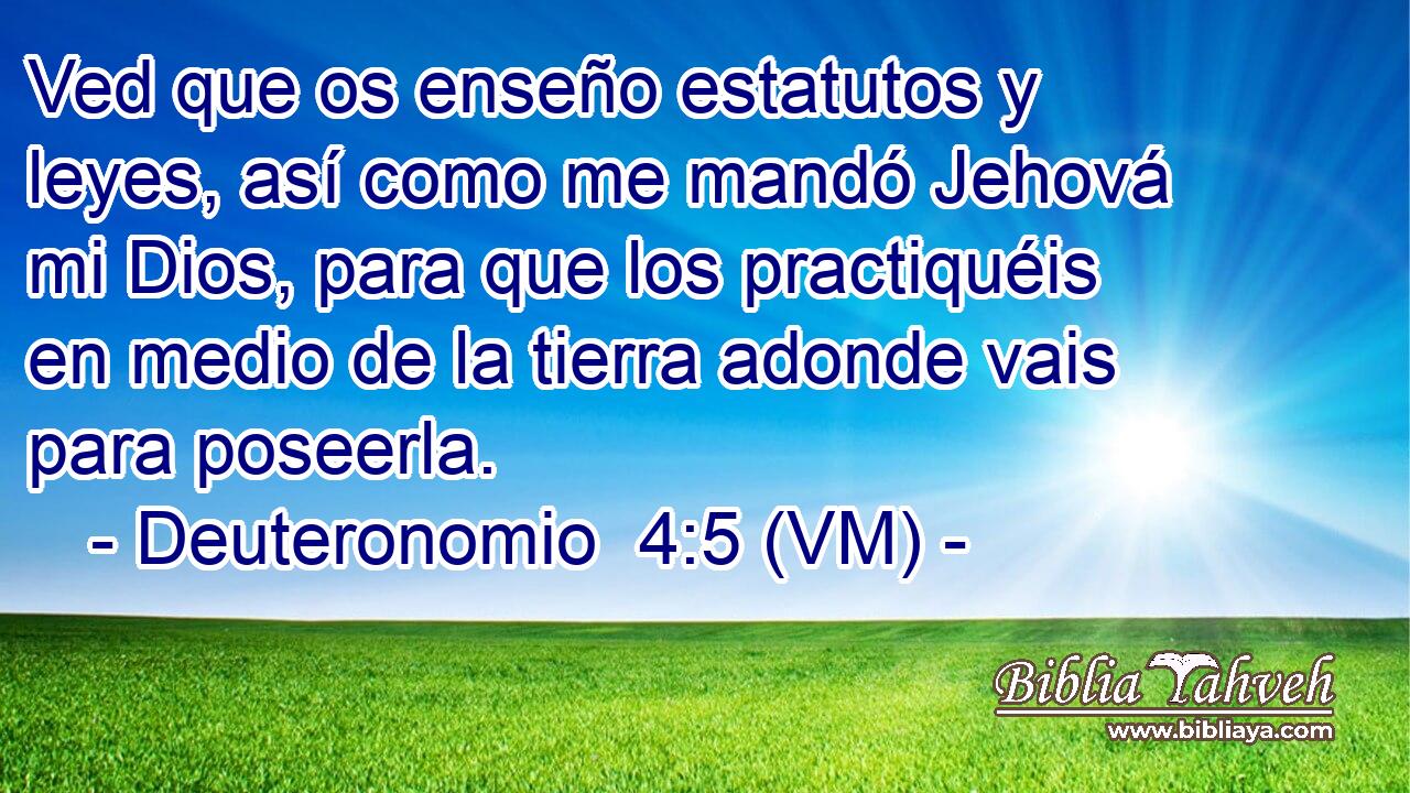  Ved que os enseño estatutos y leyes, así como me mandó Jehová mi Dios, para que los practiquéis en medio de la tierra adonde vais para poseerla. 