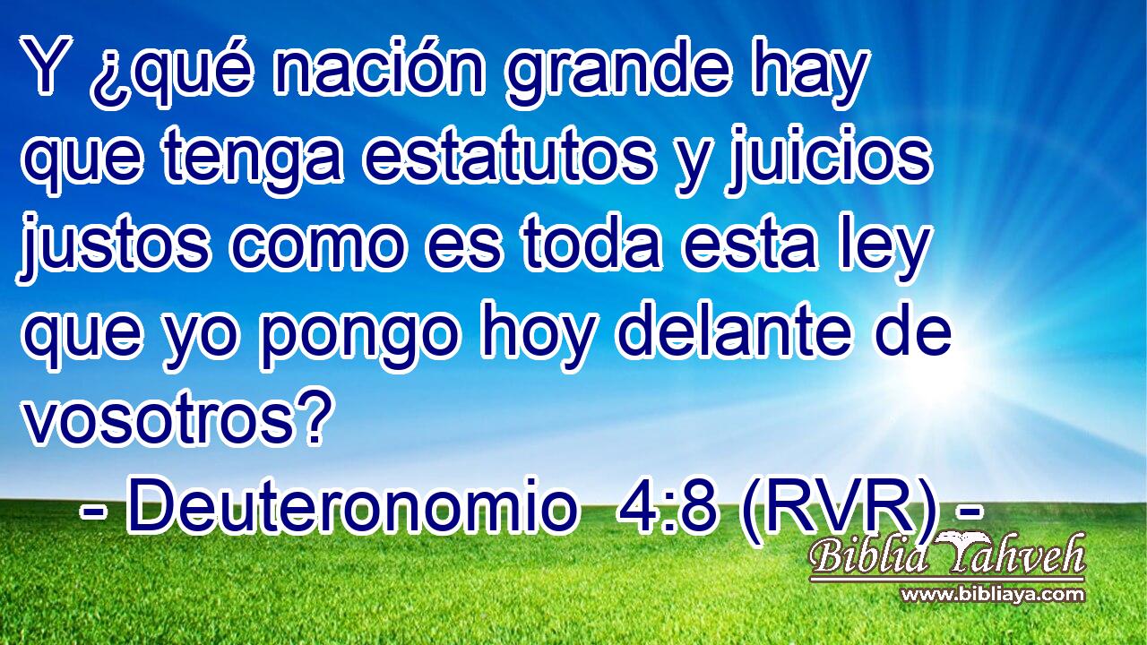 Y ¿qué nación grande hay que tenga estatutos y juicios justos como es toda esta ley que yo pongo hoy delante de vosotros?