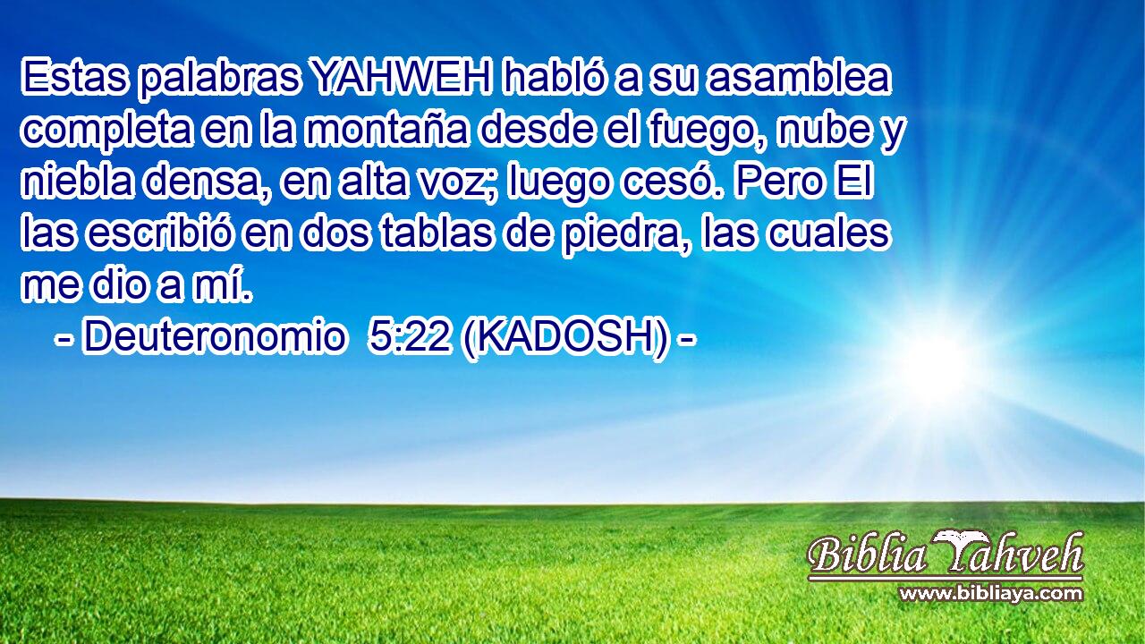  Estas palabras YAHWEH habló a su asamblea completa en la montaña desde el fuego, nube y niebla densa, en alta voz; luego cesó. Pero El las escribió en dos tablas de piedra, las cuales me dio a mí. 