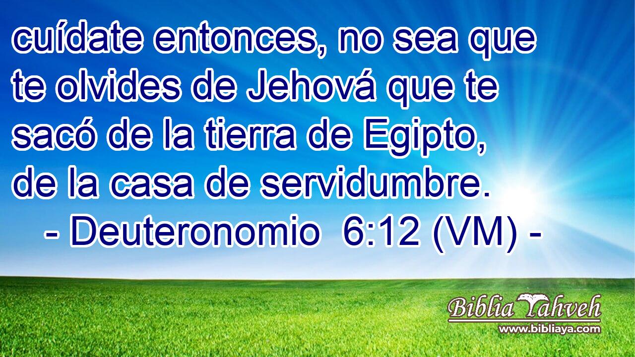  cuídate entonces, no sea que te olvides de Jehová que te sacó de la tierra de Egipto, de la casa de servidumbre. 