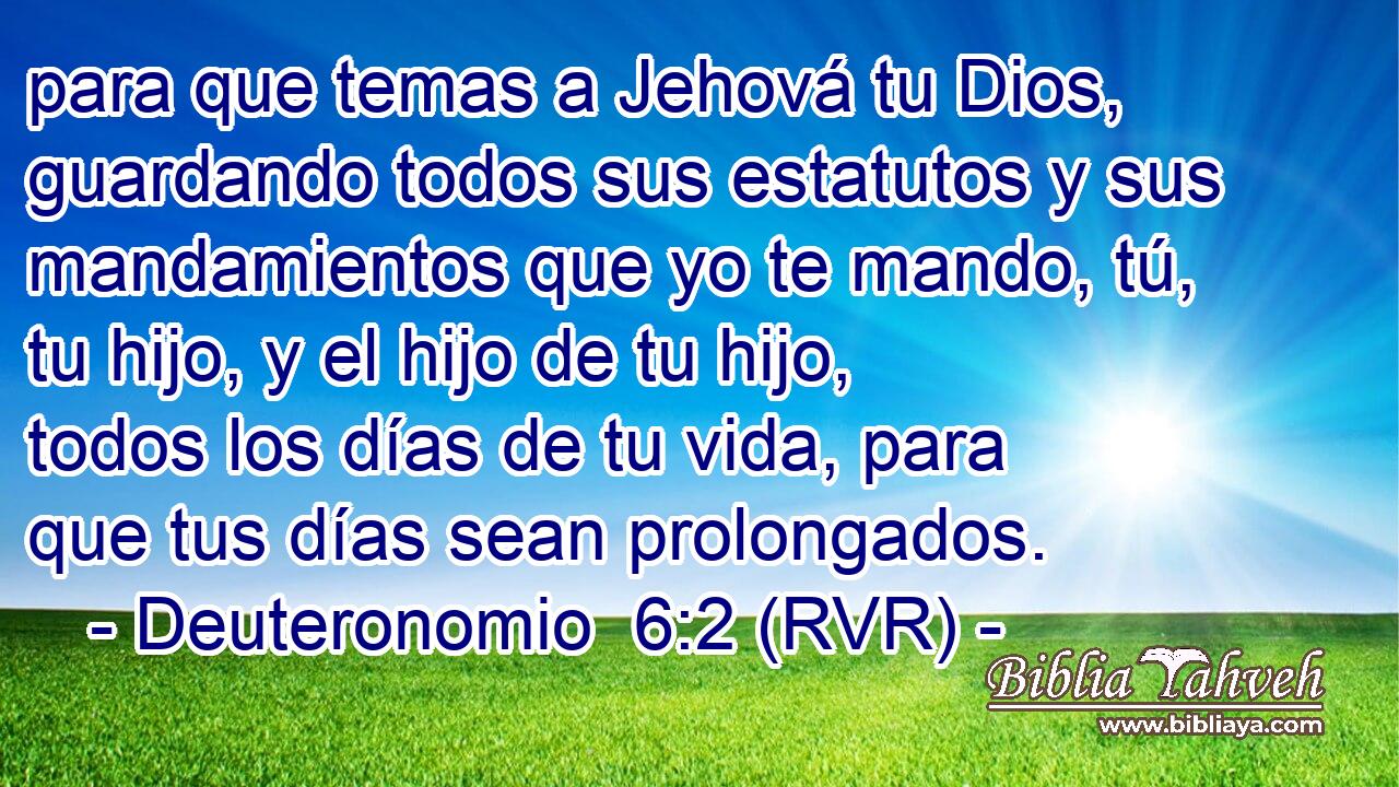 para que temas a Jehová tu Dios, guardando todos sus estatutos y sus mandamientos que yo te mando, tú, tu hijo, y el hijo de tu hijo, todos los días de tu vida, para que tus días sean prolongados.