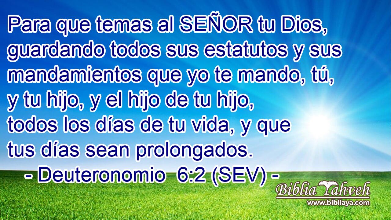 Para que temas al SEÑOR tu Dios, guardando todos sus estatutos y sus mandamientos que yo te mando, tú, y tu hijo, y el hijo de tu hijo, todos los días de tu vida, y que tus días sean prolongados.