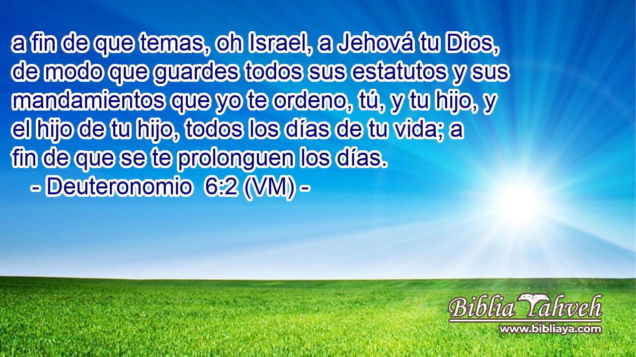  a fin de que temas, oh Israel, a Jehová tu Dios, de modo que guardes todos sus estatutos y sus mandamientos que yo te ordeno, tú, y tu hijo, y el hijo de tu hijo, todos los días de tu vida; a fin de que se te prolonguen los días. 