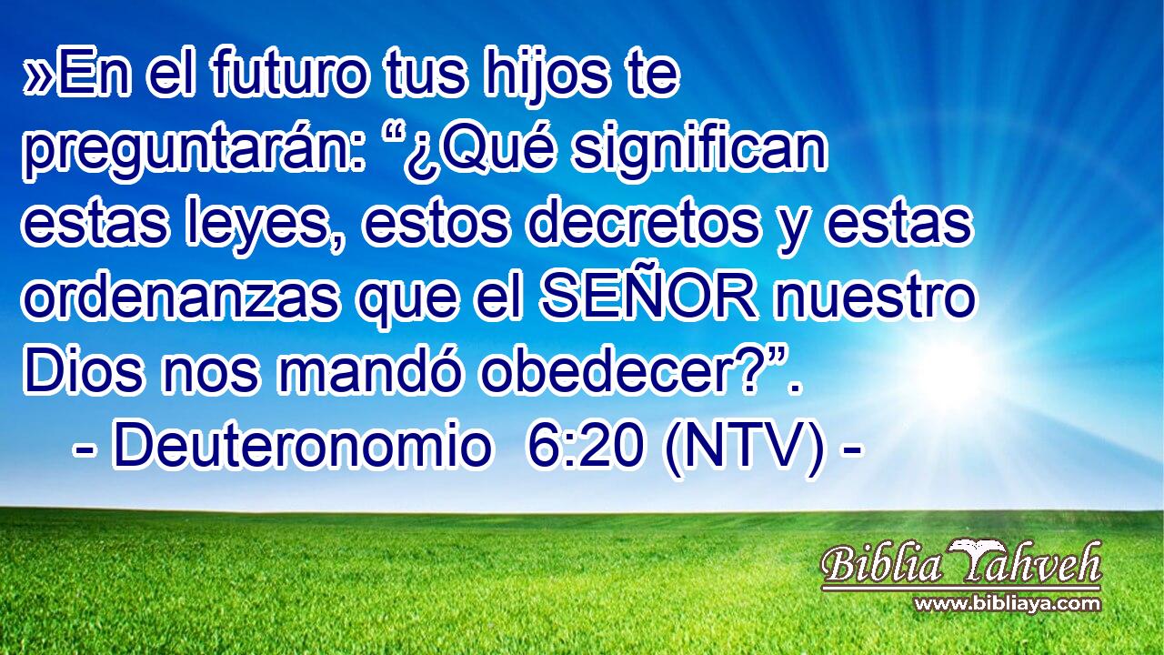 »En el futuro tus hijos te preguntarán: “¿Qué significan estas leyes, estos decretos y estas ordenanzas que el SEÑOR nuestro Dios nos mandó obedecer?”.