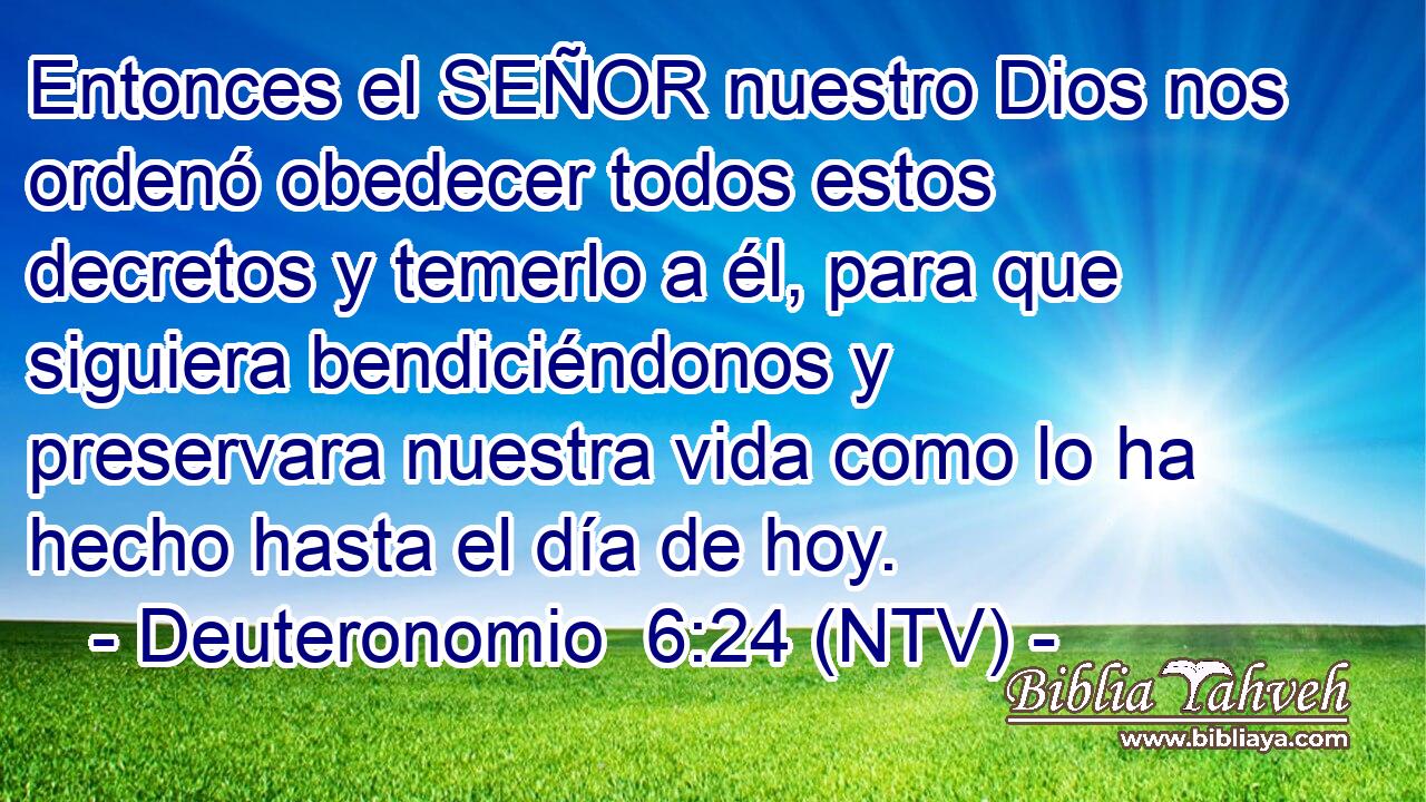 Entonces el SEÑOR nuestro Dios nos ordenó obedecer todos estos decretos y temerlo a él, para que siguiera bendiciéndonos y preservara nuestra vida como lo ha hecho hasta el día de hoy.
