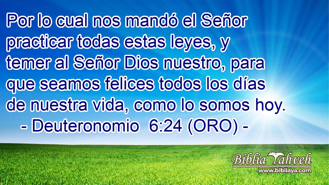  Por lo cual nos mandó el Señor practicar todas estas leyes, y temer al Señor Dios nuestro, para que seamos felices todos los días de nuestra vida, como lo somos hoy. 