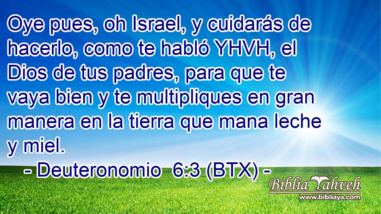 Oye pues, oh Israel, y cuidarás de hacerlo, como te habló YHVH, el Dios de tus padres, para que te vaya bien y te multipliques en gran manera en la tierra que mana leche y miel.