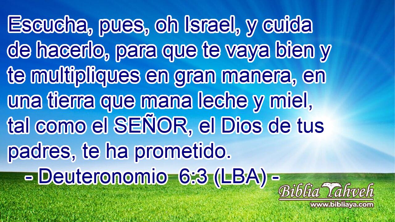 Escucha, pues, oh Israel, y cuida de hacerlo, para que te vaya bien y te multipliques en gran manera, en una tierra que mana leche y miel, tal como el SEÑOR, el Dios de tus padres, te ha prometido.