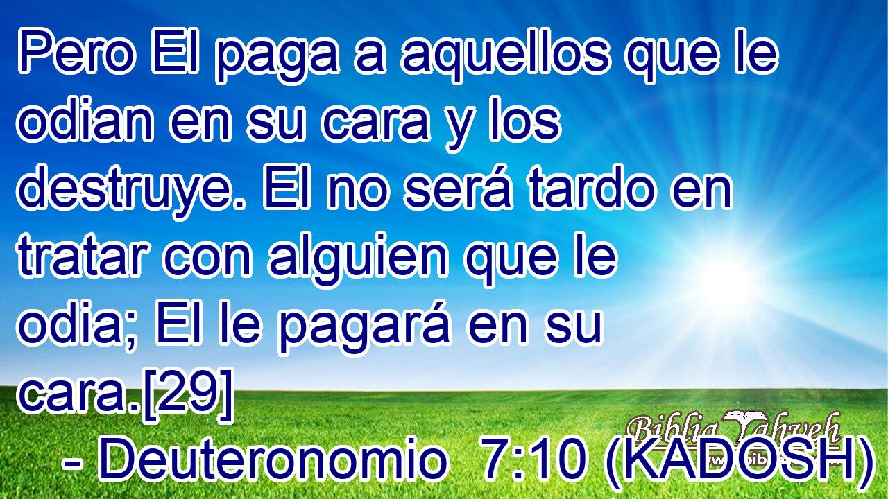  Pero El paga a aquellos que le odian en su cara y los destruye. El no será tardo en tratar con alguien que le odia; El le pagará en su cara.[29] 