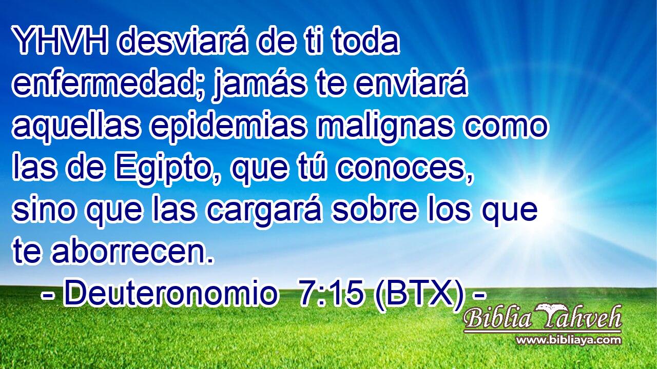 YHVH desviará de ti toda enfermedad; jamás te enviará aquellas epidemias malignas como las de Egipto, que tú conoces, sino que las cargará sobre los que te aborrecen.