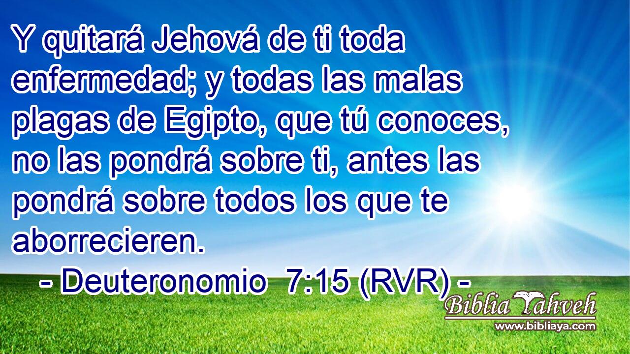 Y quitará Jehová de ti toda enfermedad; y todas las malas plagas de Egipto, que tú conoces, no las pondrá sobre ti, antes las pondrá sobre todos los que te aborrecieren.