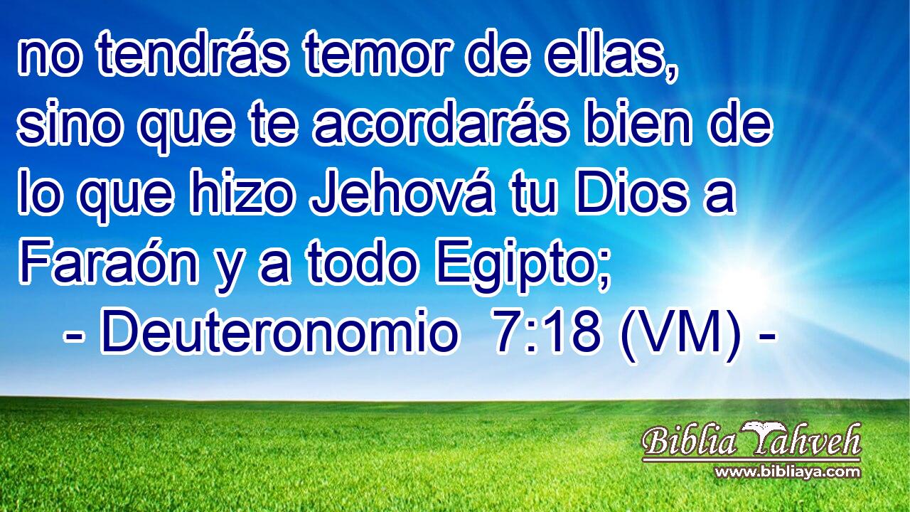  no tendrás temor de ellas, sino que te acordarás bien de lo que hizo Jehová tu Dios a Faraón y a todo Egipto; 