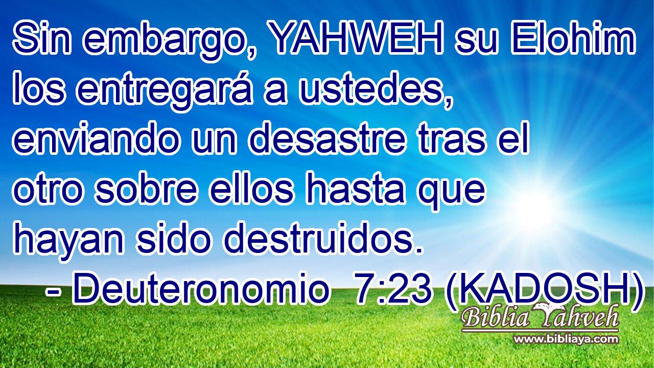  Sin embargo, YAHWEH su Elohim los entregará a ustedes, enviando un desastre tras el otro sobre ellos hasta que hayan sido destruidos. 