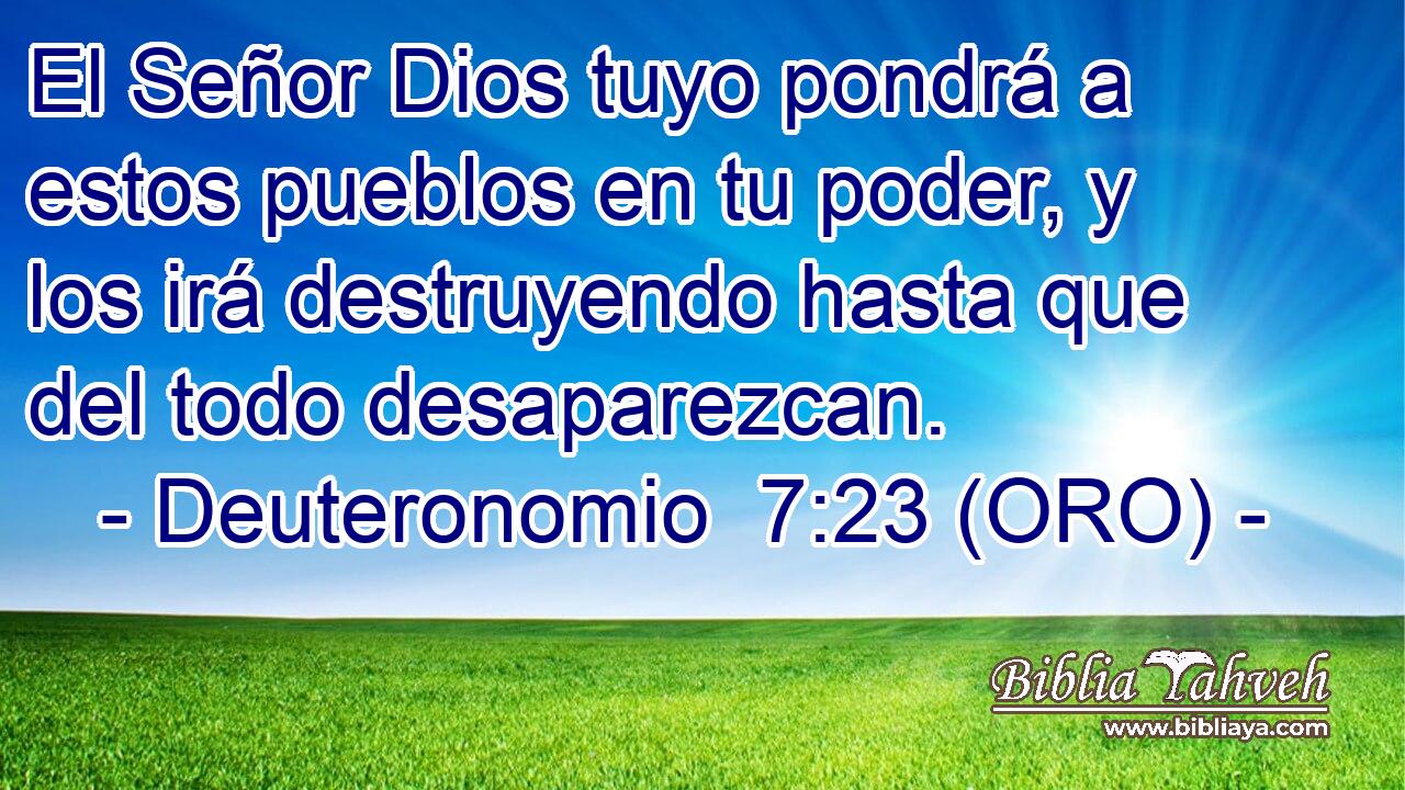  El Señor Dios tuyo pondrá a estos pueblos en tu poder, y los irá destruyendo hasta que del todo desaparezcan. 