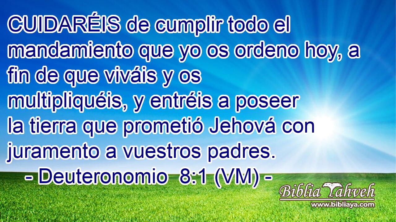  CUIDARÉIS de cumplir todo el mandamiento que yo os ordeno hoy, a fin de que viváis y os multipliquéis, y entréis a poseer la tierra que prometió Jehová con juramento a vuestros padres. 
