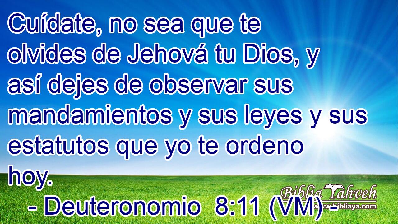 Cuídate, no sea que te olvides de Jehová tu Dios, y así dejes de observar sus mandamientos y sus leyes y sus estatutos que yo te ordeno hoy. 