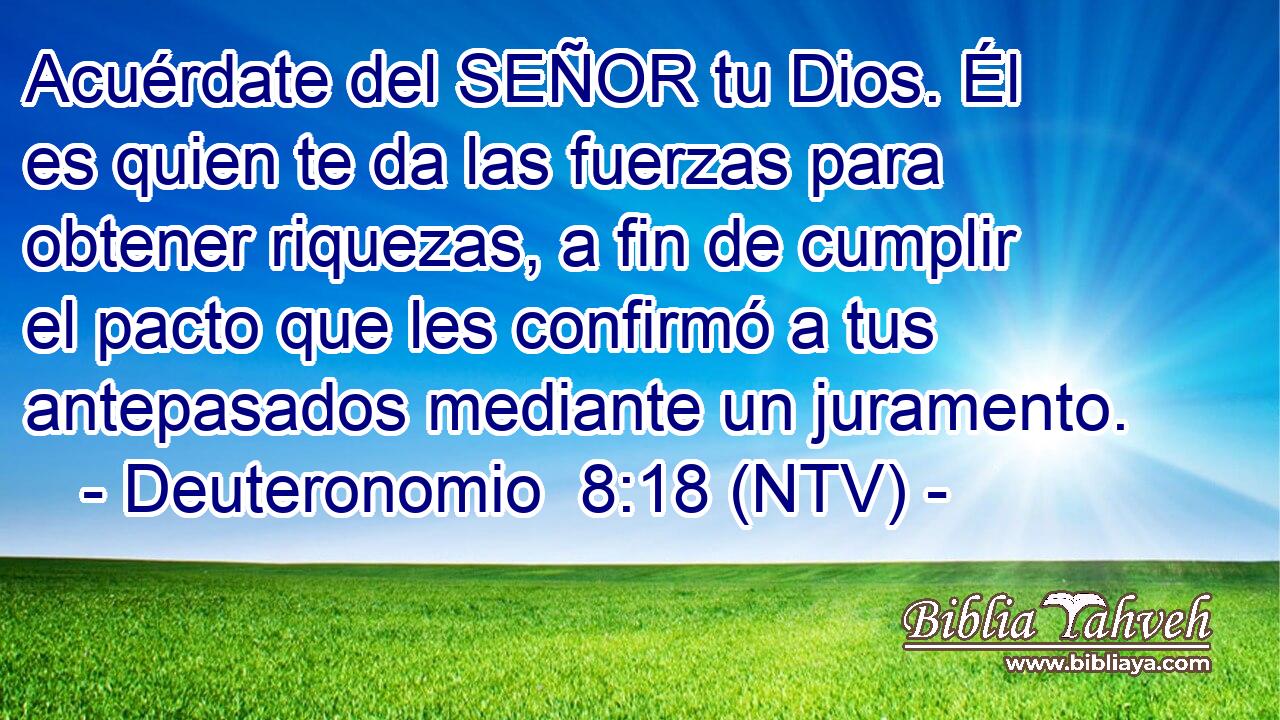 Acuérdate del SEÑOR tu Dios. Él es quien te da las fuerzas para obtener riquezas, a fin de cumplir el pacto que les confirmó a tus antepasados mediante un juramento.