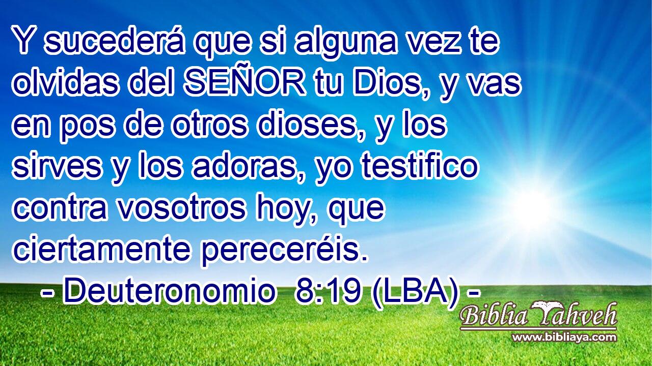 Y sucederá que si alguna vez te olvidas del SEÑOR tu Dios, y vas en pos de otros dioses, y los sirves y los adoras, yo testifico contra vosotros hoy, que ciertamente pereceréis.