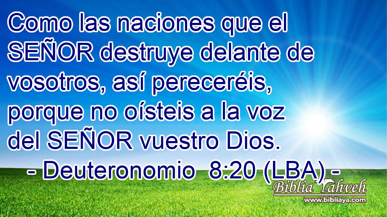 Como las naciones que el SEÑOR destruye delante de vosotros, así pereceréis, porque no oísteis a la voz del SEÑOR vuestro Dios.