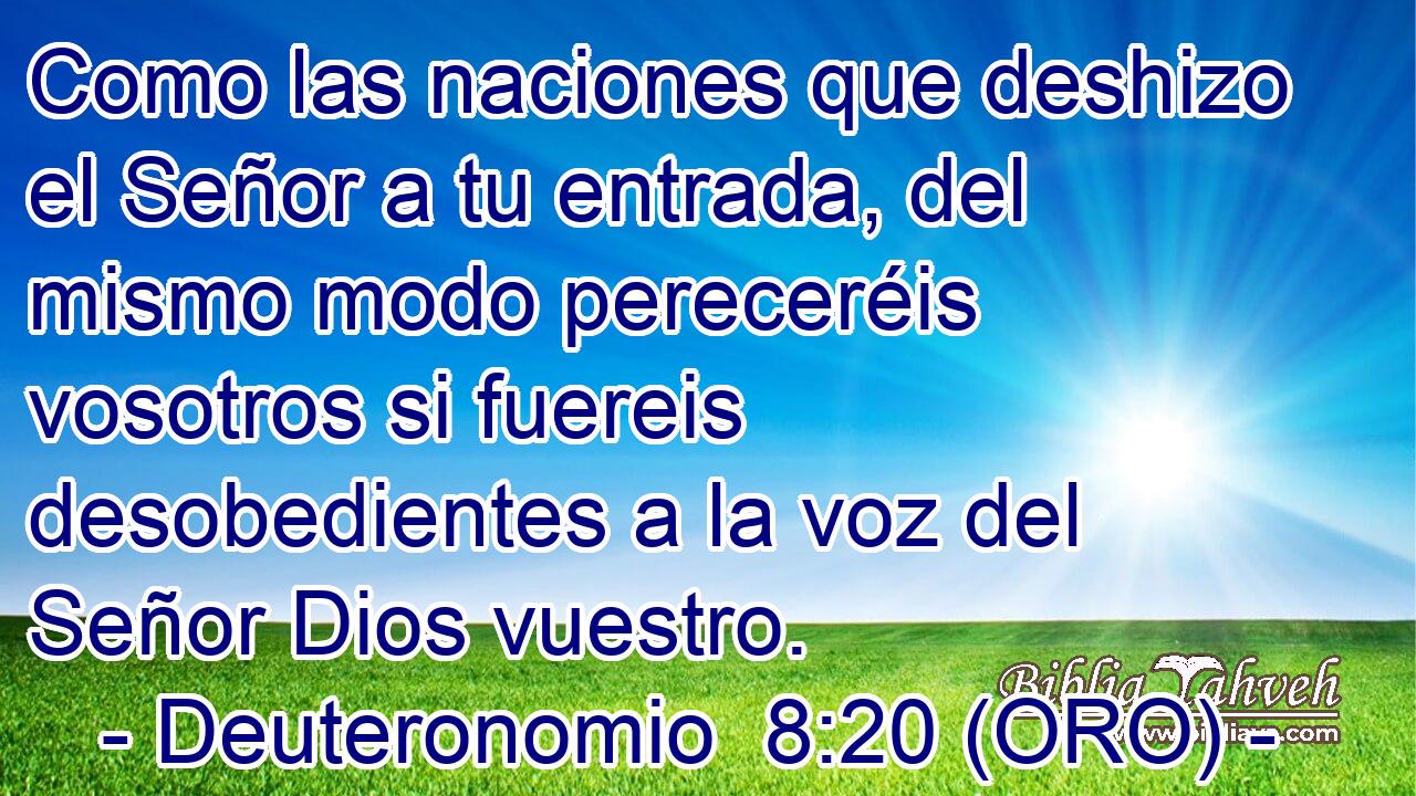  Como las naciones que deshizo el Señor a tu entrada, del mismo modo pereceréis vosotros si fuereis desobedientes a la voz del Señor Dios vuestro. 